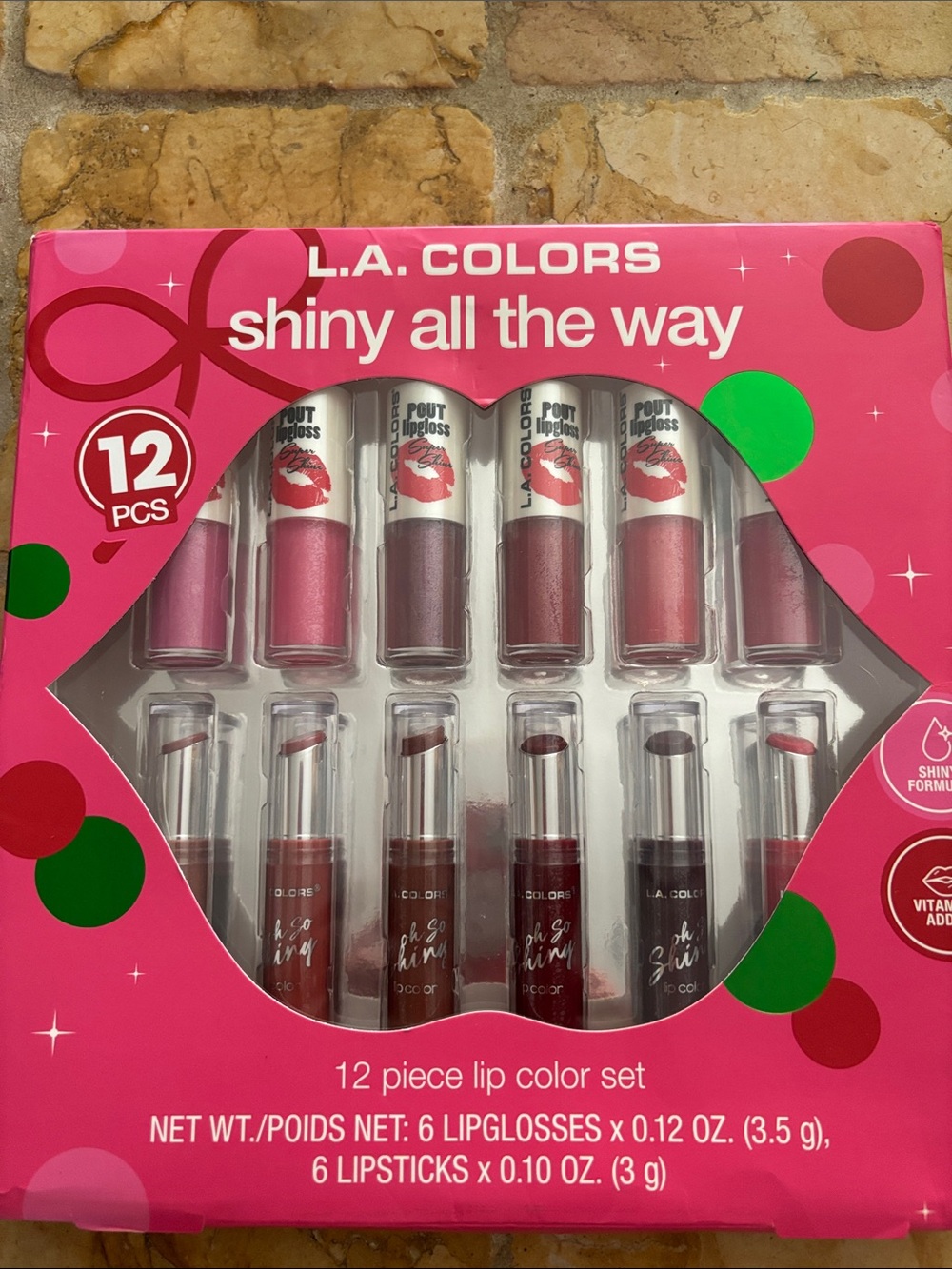 L.A. COLORS Shiny All The Way 12-Piece Lip Color Set - Pout Super Shine